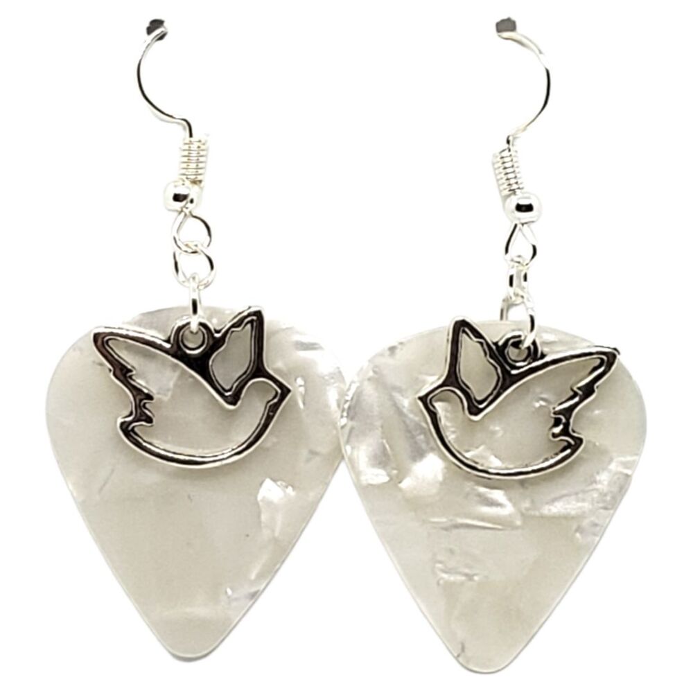 Dove Outline Charm Guitar Pick Earrings - Choose Color - Handmade in USA